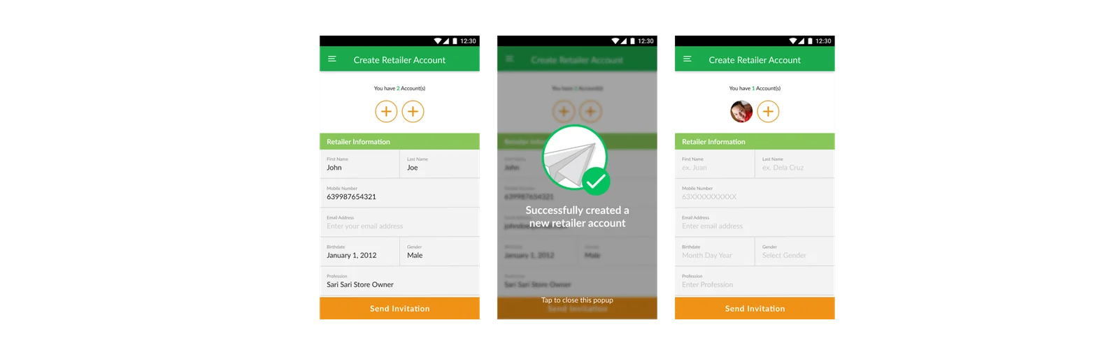 Siglo app invite retailer screens