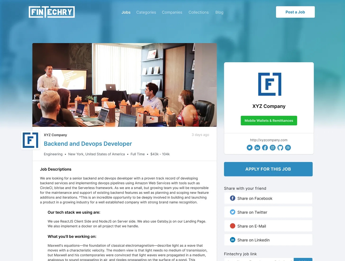 Career page of Fintechry